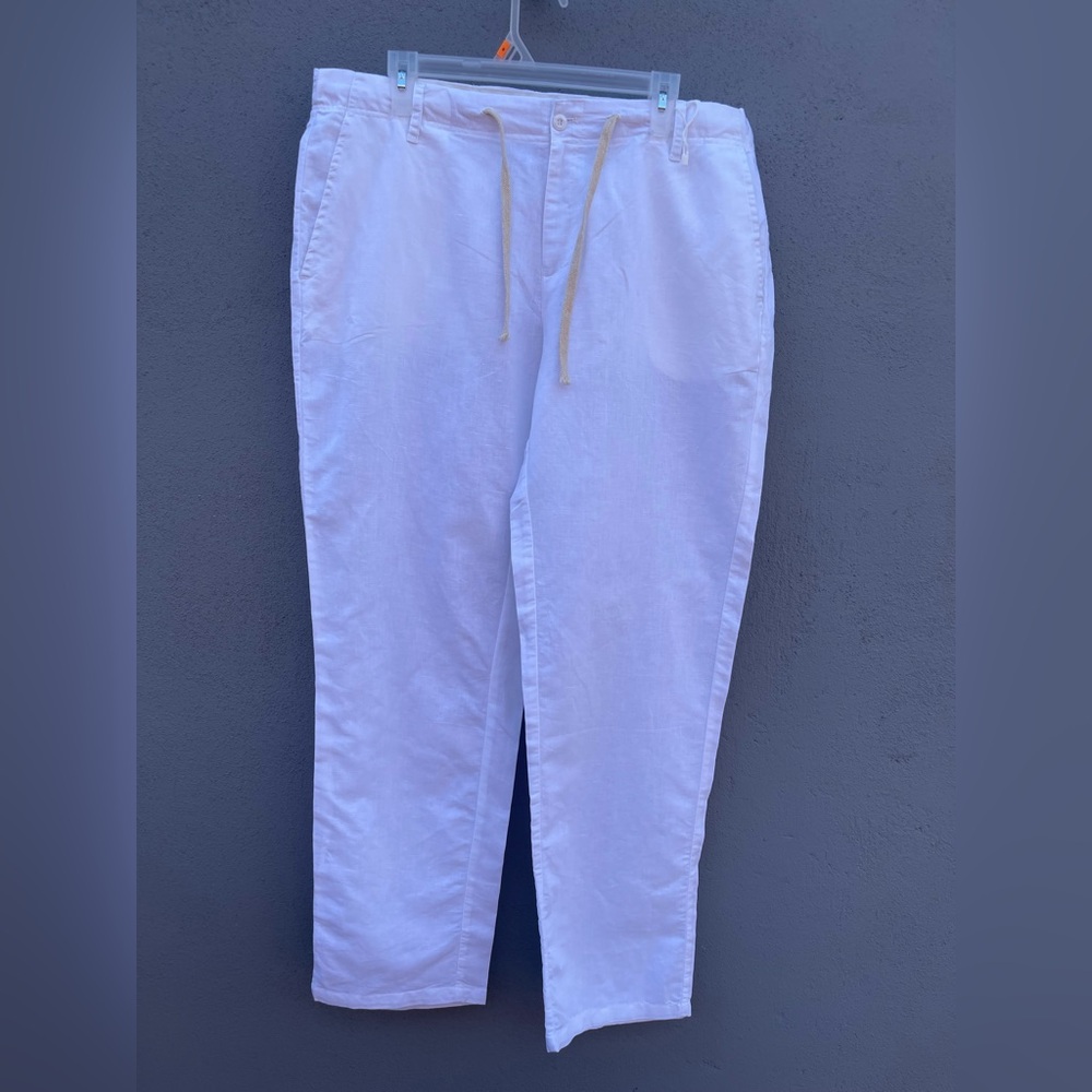 White Linen Drawstring Pants - Picture 4 of 11